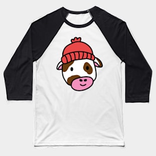 Cute cartoon dairy cow wearing a wooly hat Baseball T-Shirt